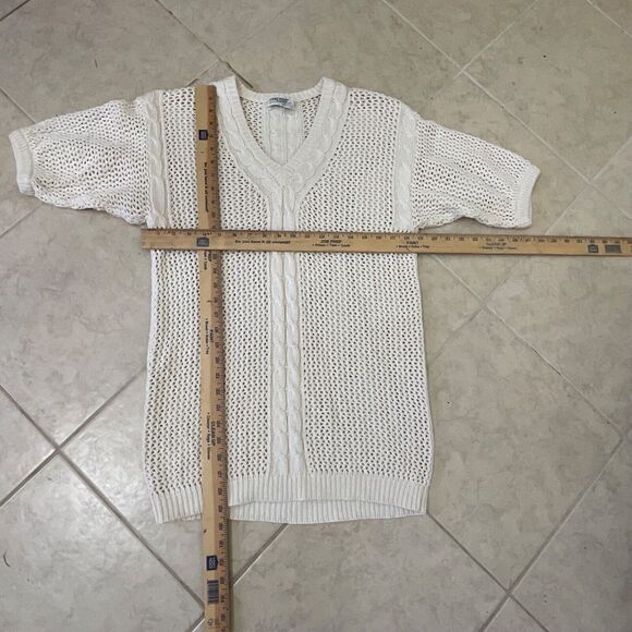 Marisa Christina for Sakowitz vintage Open Knit Sweater women’s size L ivory SS - Picture 4 of 9